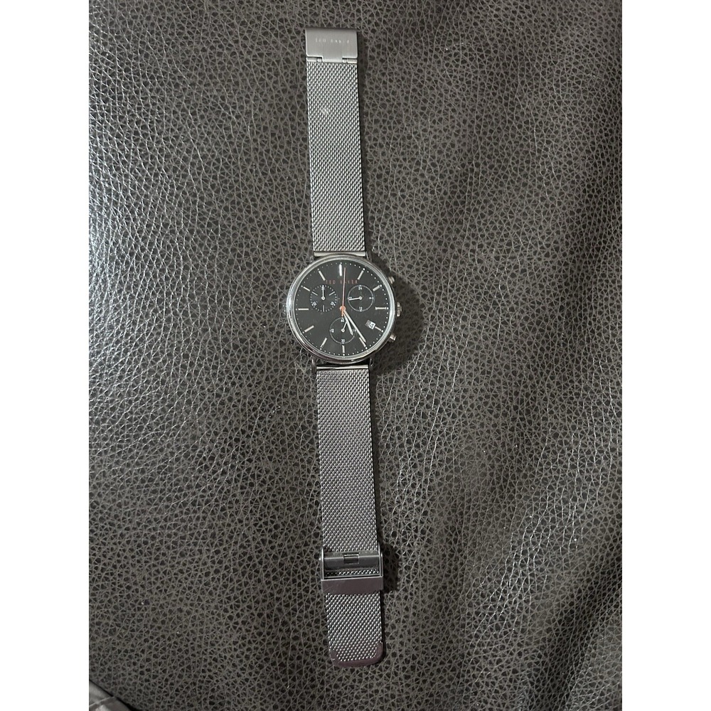 Ted Baker Chronograph Black Dial Silver Mesh Band Stainless Steel Analog Watch